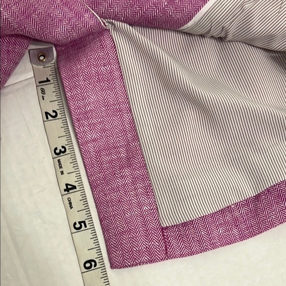 Talbots Pink Linen Blazer size 12P lined One button closure herringbone pattern - Picture 10 of 13